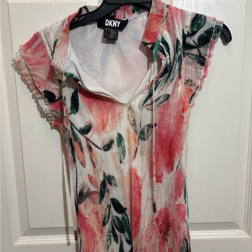 DKNY Floral Pink and Green Blouse